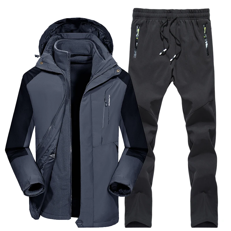 Зимний лыжный костюм для мужчин флисовые теплые ветрозащитные