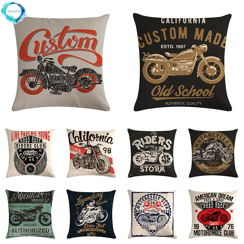 Винтажный чехол для подушки Постер мотоцикла с буквенным принтом из хлопка и