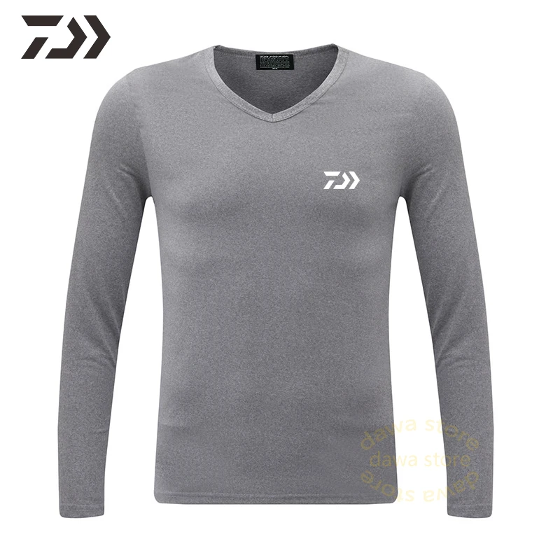 T Shirt Long Sleeve Men Fishing Shirts Top V-neck Thick Warm Autumn Winter Casual Clothing Solid Bottoming |