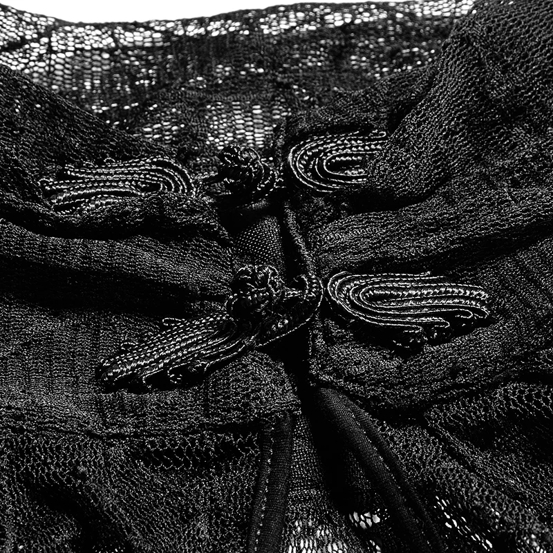 Женская футболка в готическом стиле Черная кружевная Регулируемая с длинными