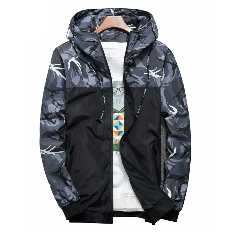 

Spring Autumn Camouflage Skin Jackets Men Fashion Hooded Bomber Jacket Coat Slim Fit Waterproof Windbreaker Casual Outerwear