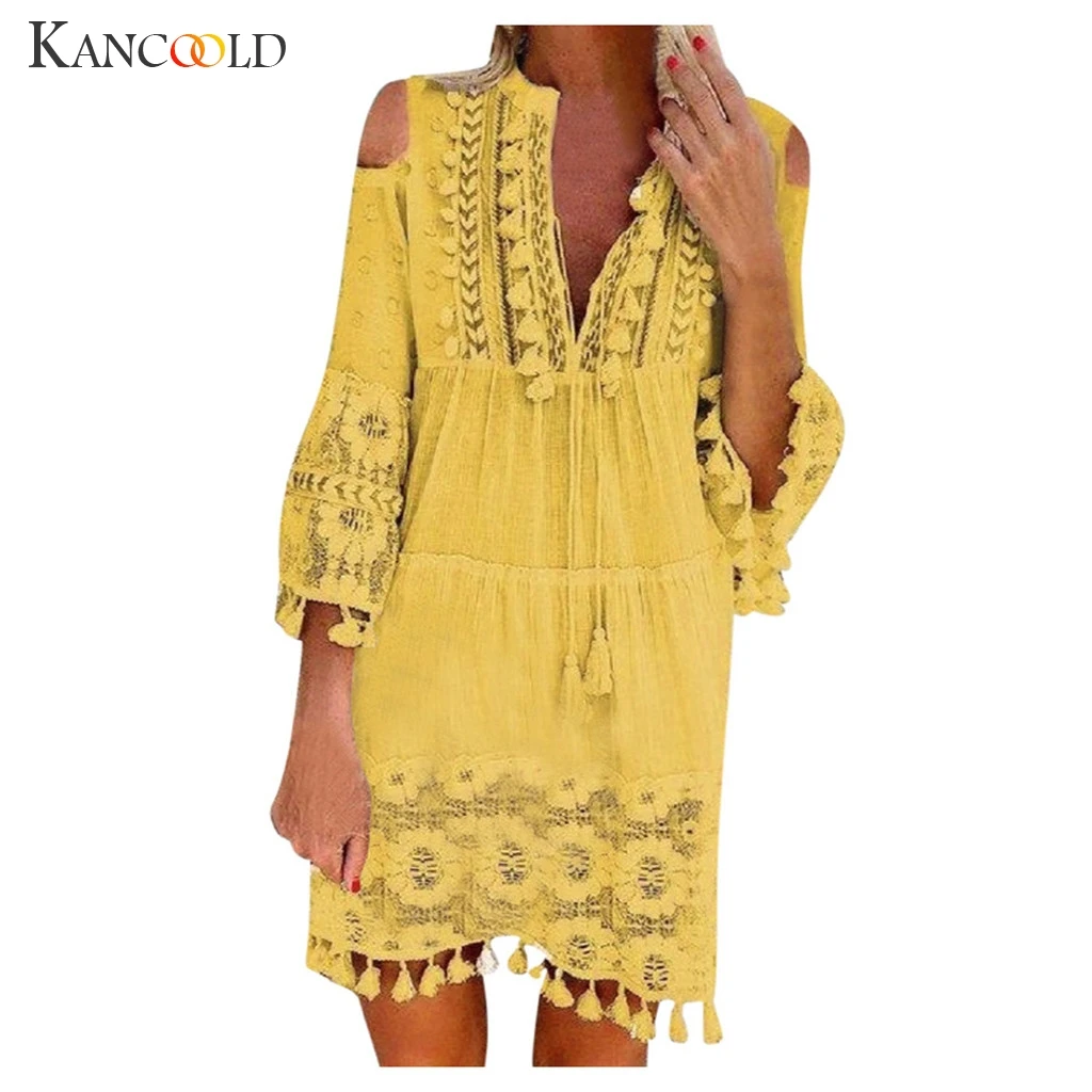 Женское модное повседневное богемное платье KANCOOLD большого размера с V-образным