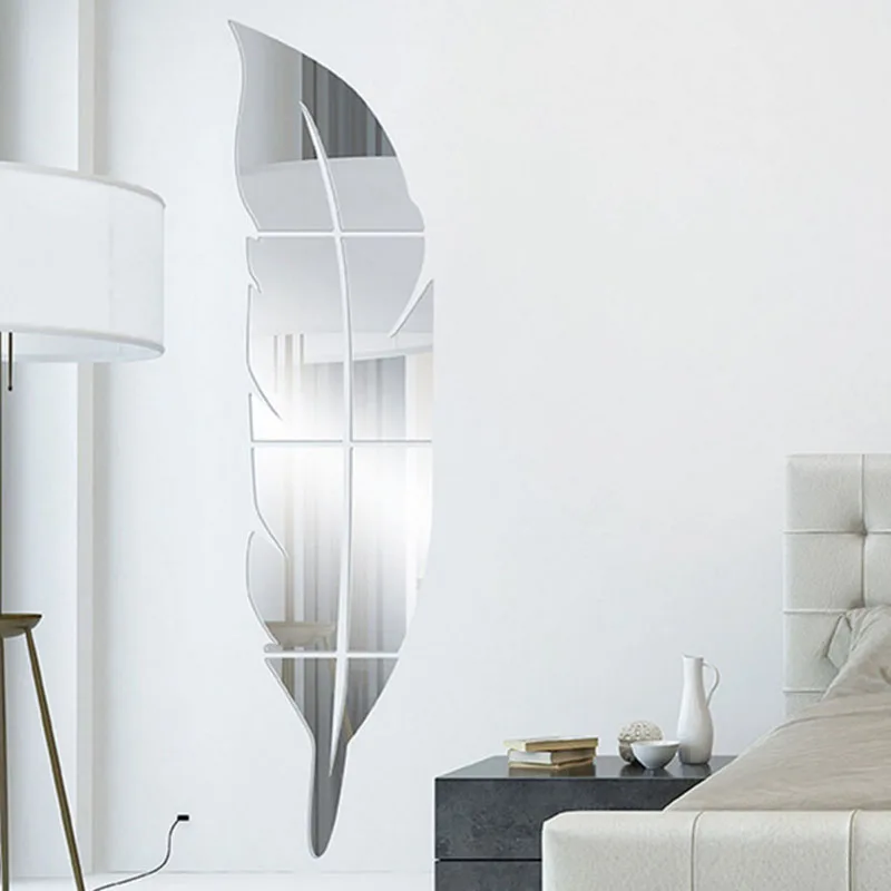 

120*30cm Art DIY High Viscosity Mirror Sticker Modern 3D Feather Decorative Mirror Wall Sticker Home Decoration Room Decal Mural