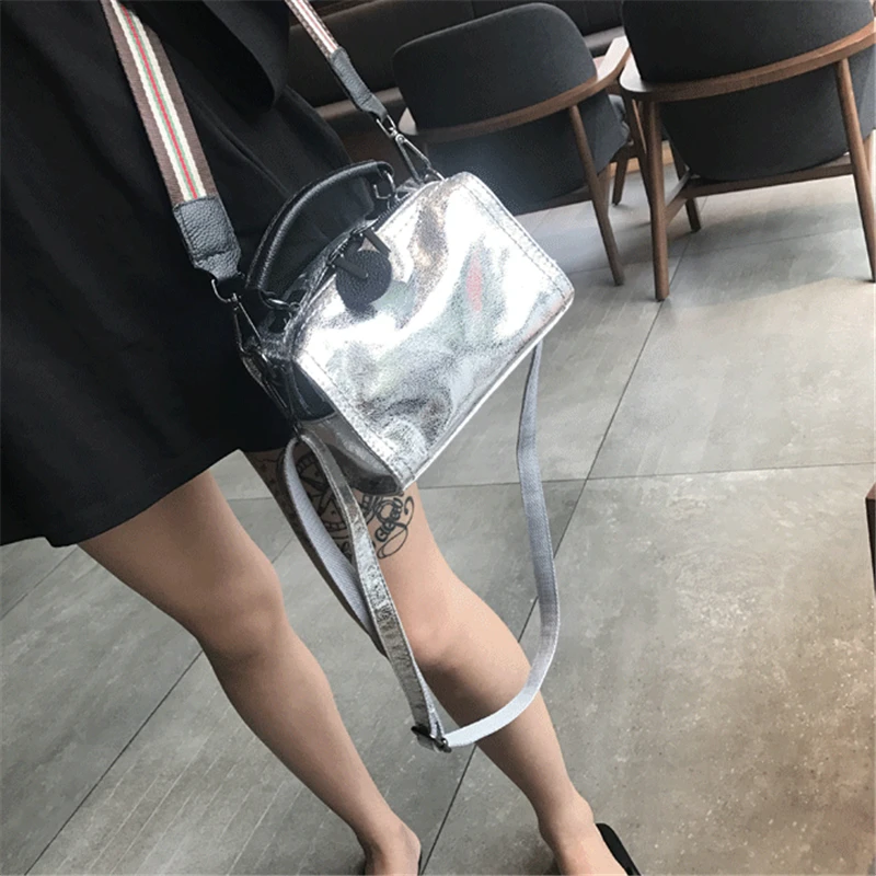 

Women Totes Luxury Shoulder Bags Black Silver Women Glossy Leather Punk Handbags 2019 New Simple Ladies Crossbody Messenger Bags