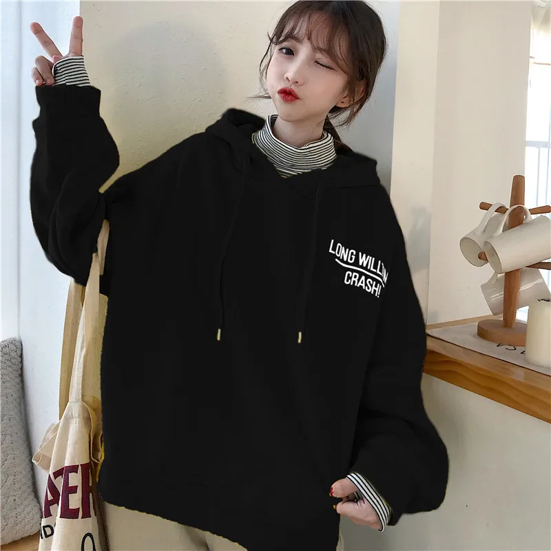 Женские Поддельные два толстовки Японский пуловер зимние свитшоты свободные