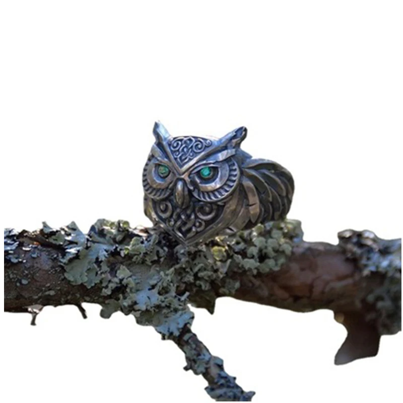 

3D Animal Owl Shape Ring For Women Men Personality Crystal Eyes Punk Hip Hop Rings Jewelry Carved Pattern Party Night Club Gifts