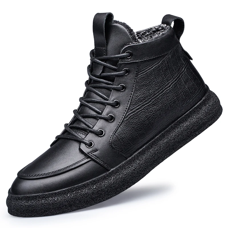 

Genuine Leather Winter Men Boots Waterproof Warm Fur Snow Boots Men Outdoor Winter Casual Shoes Warm Plus Velvet Boots