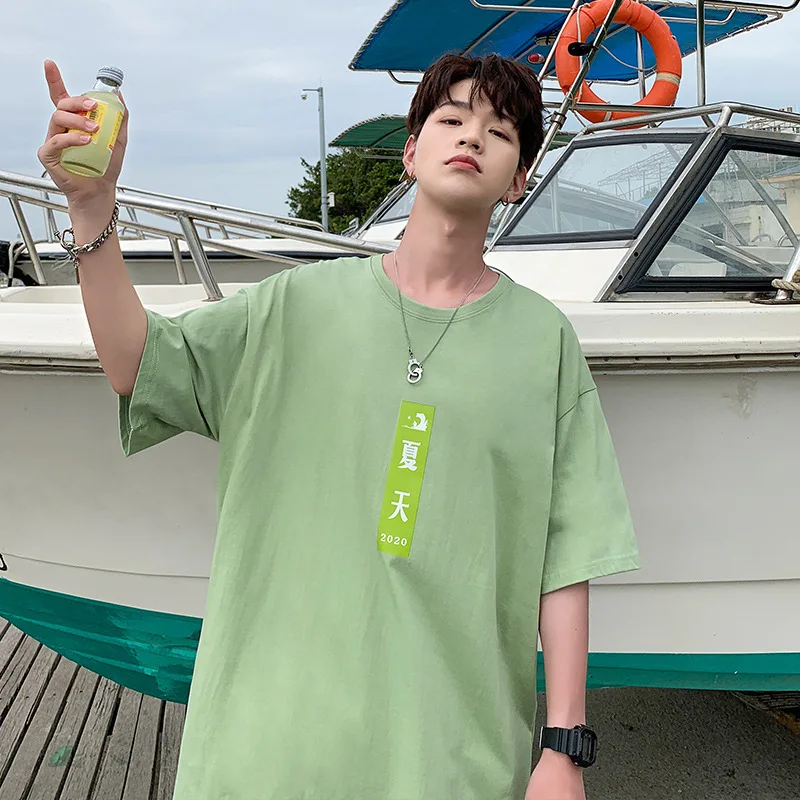 

Summer Ins Short-Sleeved T-shirt Boys Hong Kong Style Loose All-Match round Neck Bottoming Shirt Students Trendy Casual Top