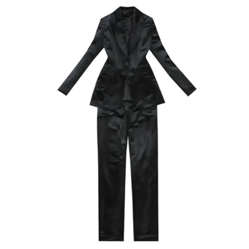 

Fashion velvet suit suit women fall winter New high-quality casual elegant business Black one button Blazers + pants Thick Sets