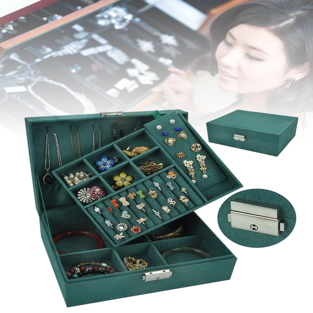 Органайзер для ювелирных изделий Дисплей коробка фланель 2 слоя Макияж