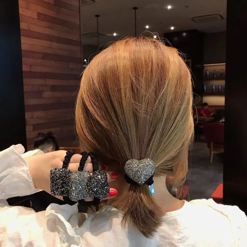 High Elastic Rope Adult rhinestone Hair Bands Accessories For Women's Acrylic Love square Rubber Tight Scrunch | Аксессуары для