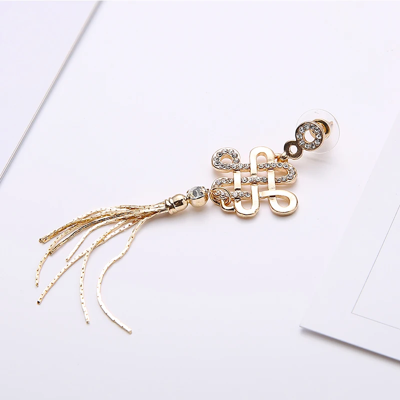 Темпераментные Длинные китайские серьги в стиле ретро с узлом корейские