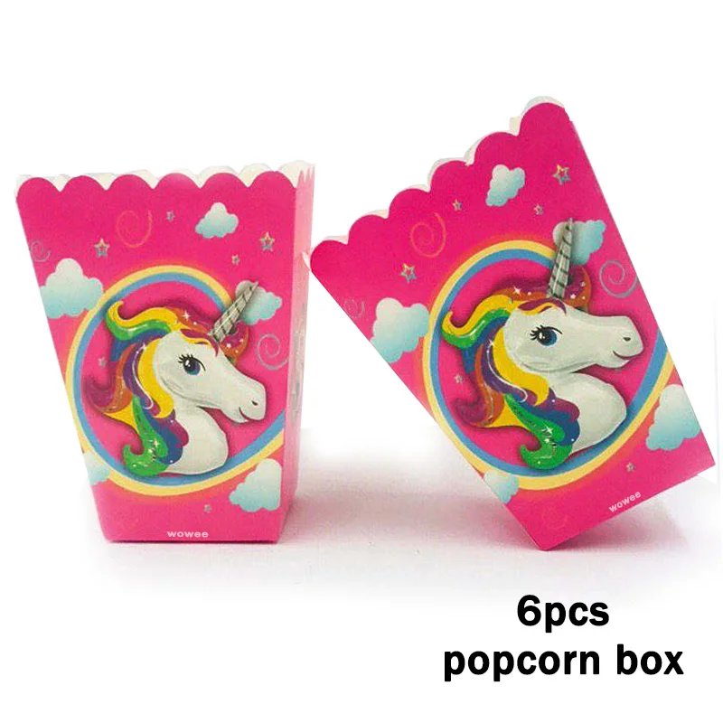 6Popcorn Box Принадлежности для тематической вечеринки в виде единорога скатерть салфетки тарелки попкорн принадлежности чашки ножи и вилки ложки День рождения украшения - Цвет: 6Popcorn Box