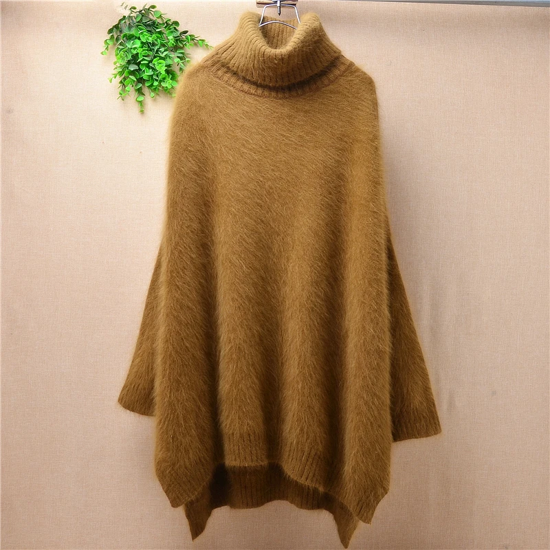 Женская свободная кашемировая водолазка из меха ангорской шерсти с длинным