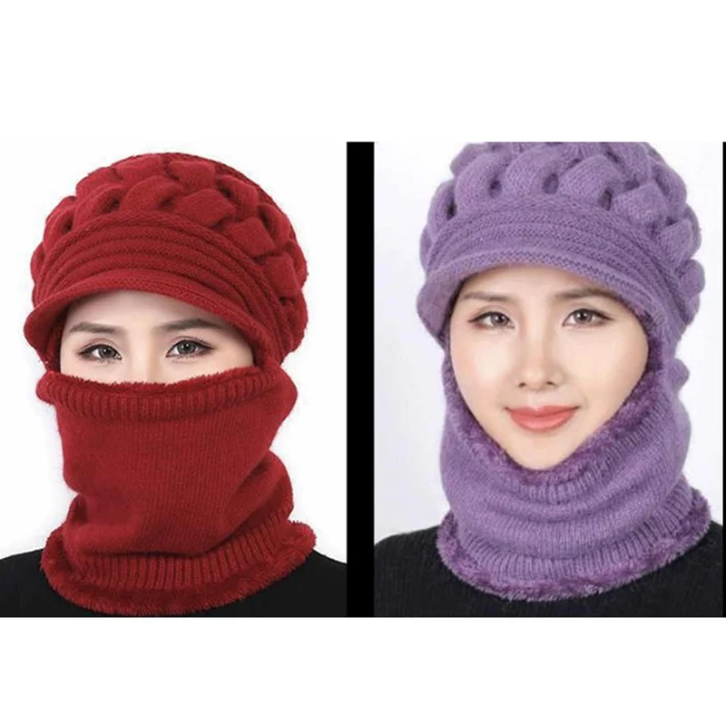 

1pc Coral Fleece Winter Hat Women's Hat Scarf Warm Breathable Wool Knitted