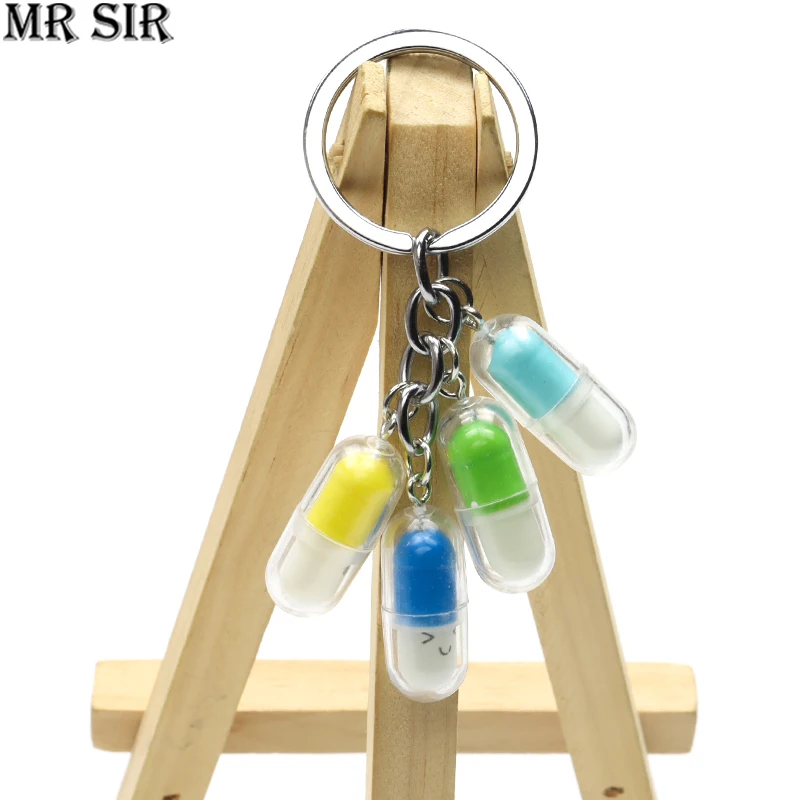 

Smiley Face Cartoon Keychain Cute Empty Hard Gelatin Capsule Acrylic Key Chains Keyring Women Men Fashion Creative Jewelry Gifts