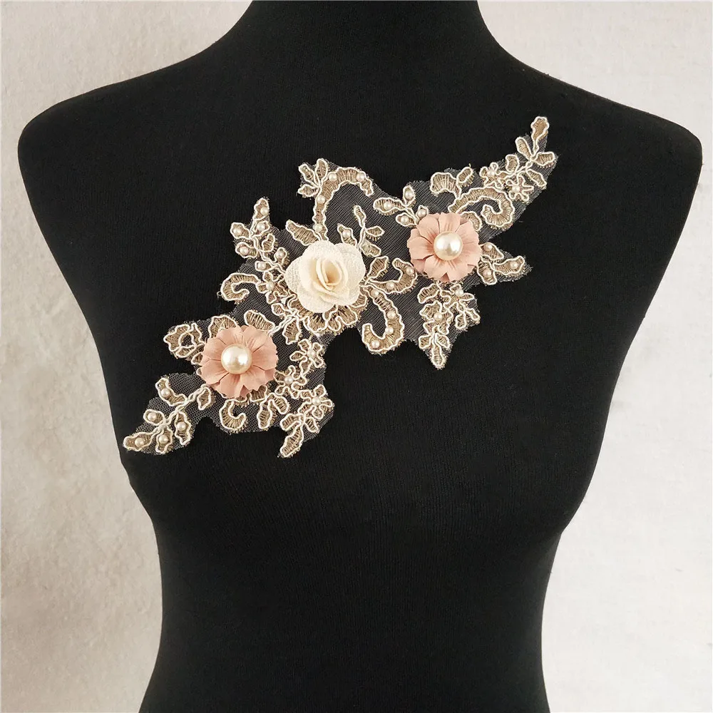 Цветочная вышивка ручной работы кружевное украшение 3D Трехмерная аппликация