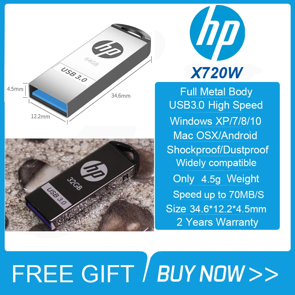 Usb-флеш-накопитель HP X720W металлический 32/64/128 ГБ | Компьютеры и офис