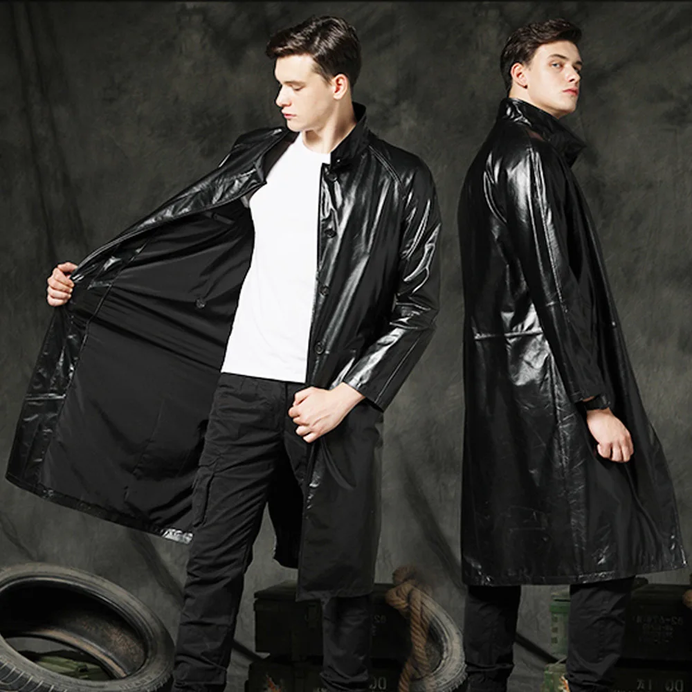 

Длинное Мужское пальто из воловьей кожи, роскошная облегающая черная верхняя одежда из натуральной кожи, осень-весна