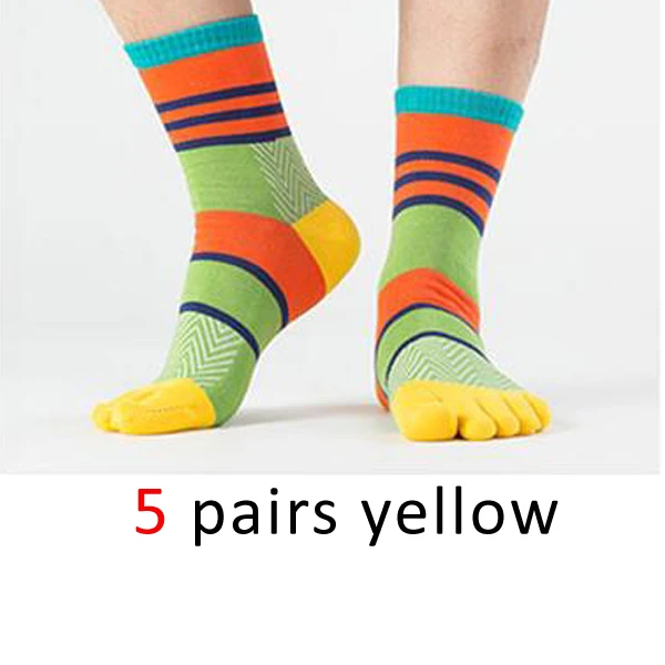 yellow 5 pairs/lot Mens Summer Cotton Toe Socks Striped Contrast Colorful Patchwork Men Five Finger Socks Free Size Basket Calcetines - Цвет: yellow