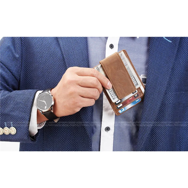 Ультратонкий кошелек с зажимом для Карт RFID кожаный чехол магнитной застежкой в