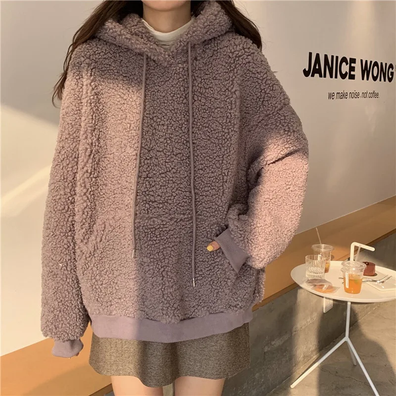 

2020 Women Hoodie Korean Style Winter Casual Cute Kawaii Warm Sweatshirt Loose Female Pocket Oversized Hoodies for Girls
