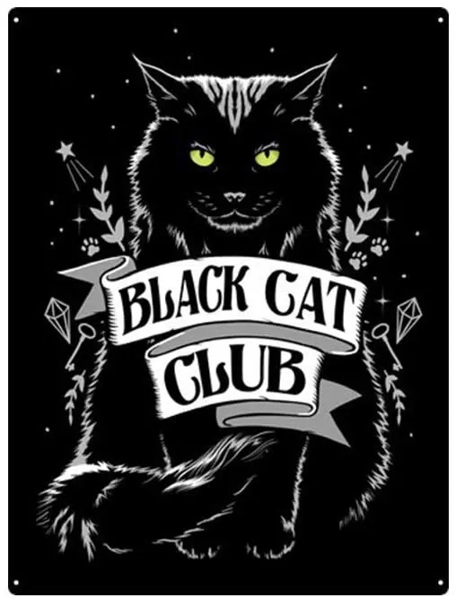 

Black Cat Club Tin Wall Sign Metal Poster Iron Painting Retro Wall Decor Vintage Band Hanging Plaque Gift Yard Bar Pub Cafe