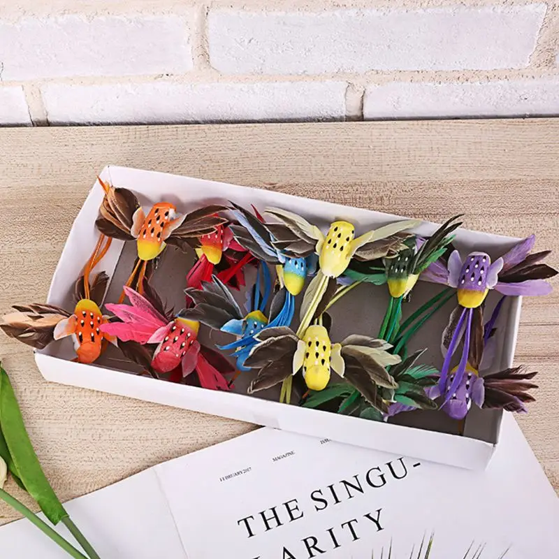

2021 New 12pcs Artificial Simulation Foam Hummingbird Bird, Sparrow Ornaments DIY Craft for Home Garden Wedding Decoration Party