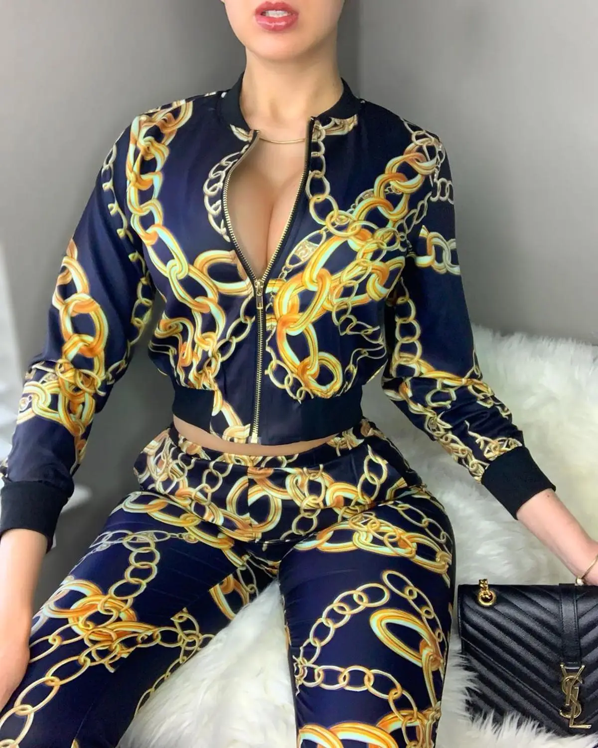 Модный женский повседневный комплект из двух предметов с цифровой печатью