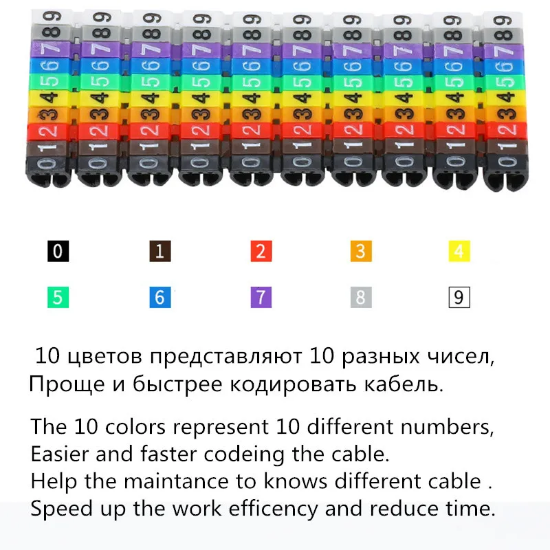 Маркер для кабеля 100 шт./лот 0-9 0123456789 0 75 мм2-6 мм2 арабские цифры M Тип CAT 6 зажим