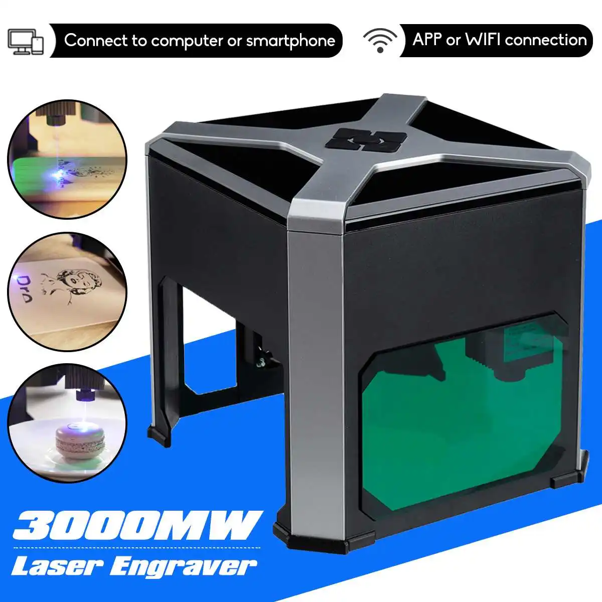 

3000mw CNC Wifi K6 Laser Engraver DIY Logo Mark Printer Cutter Woodworking Mini Laser Engraving Machine Engraving Range Wainlux