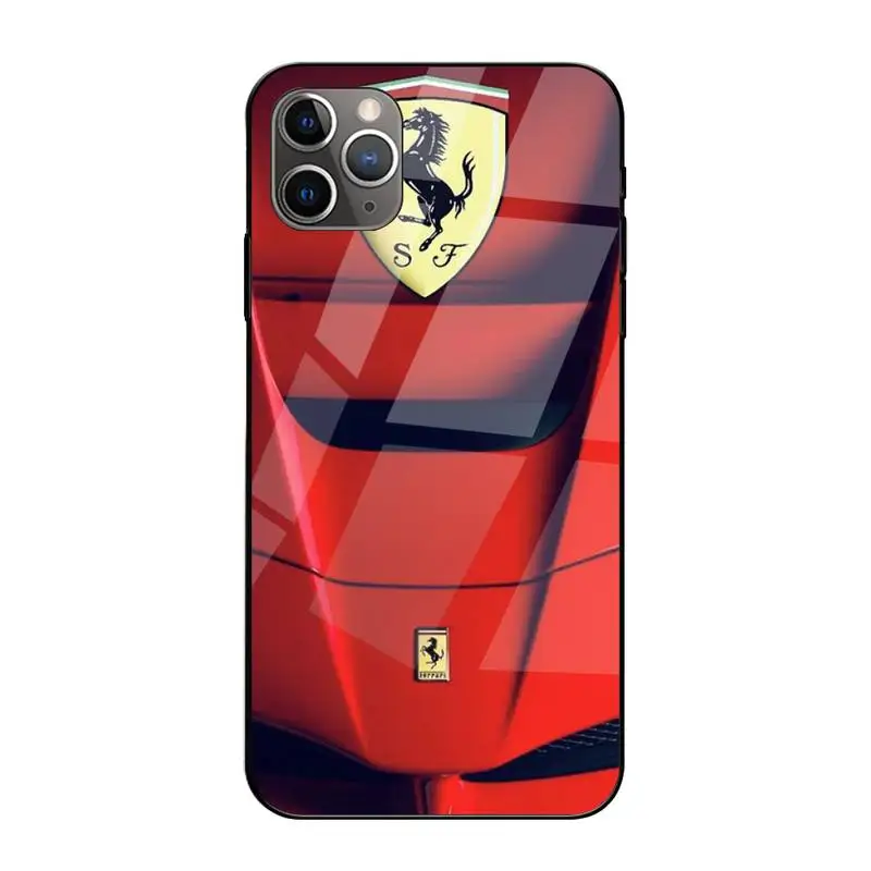 

Luxury Car Ferrari Phone Case Tempered Glass For Iphone6plus 6S 7 7plus 8 X XS XSmax XR 11 12 Pro Max 12mini