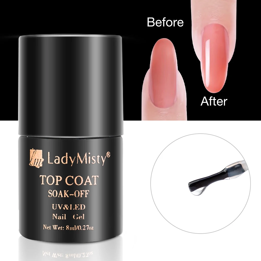 LadyMisty 8 мл верхнее базовое пальто Замачивание гель лак для ногтей Топ/Базовое
