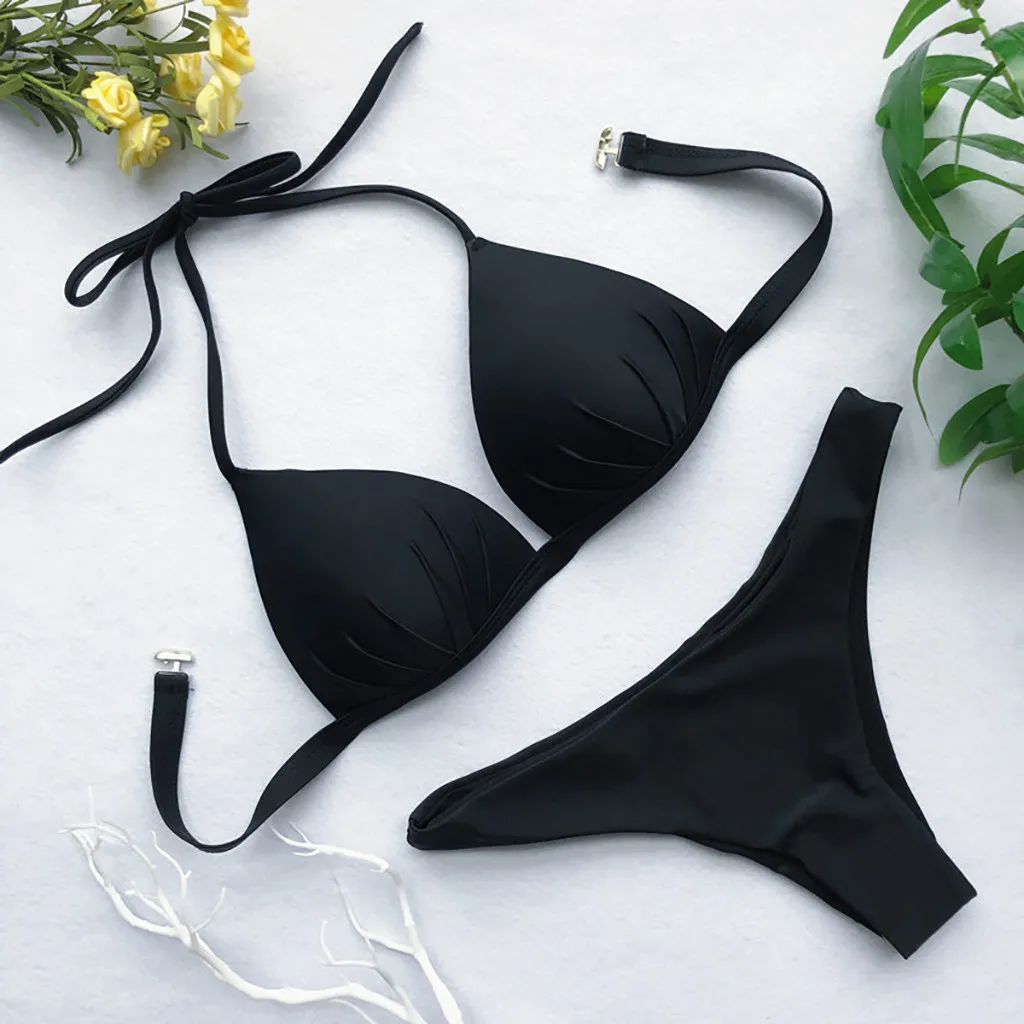 

Women's swimsuit 2021's Bikini Solid Set Swimsuit Two Piece Filled Bra Swimwear Beachwear biquini sexy swimsuit