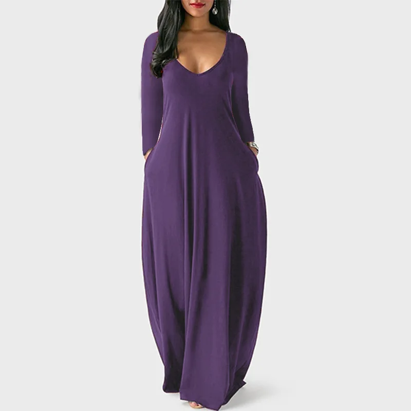 

Однотонное желтое женское платье с V-образным вырезом и длинным рукавом