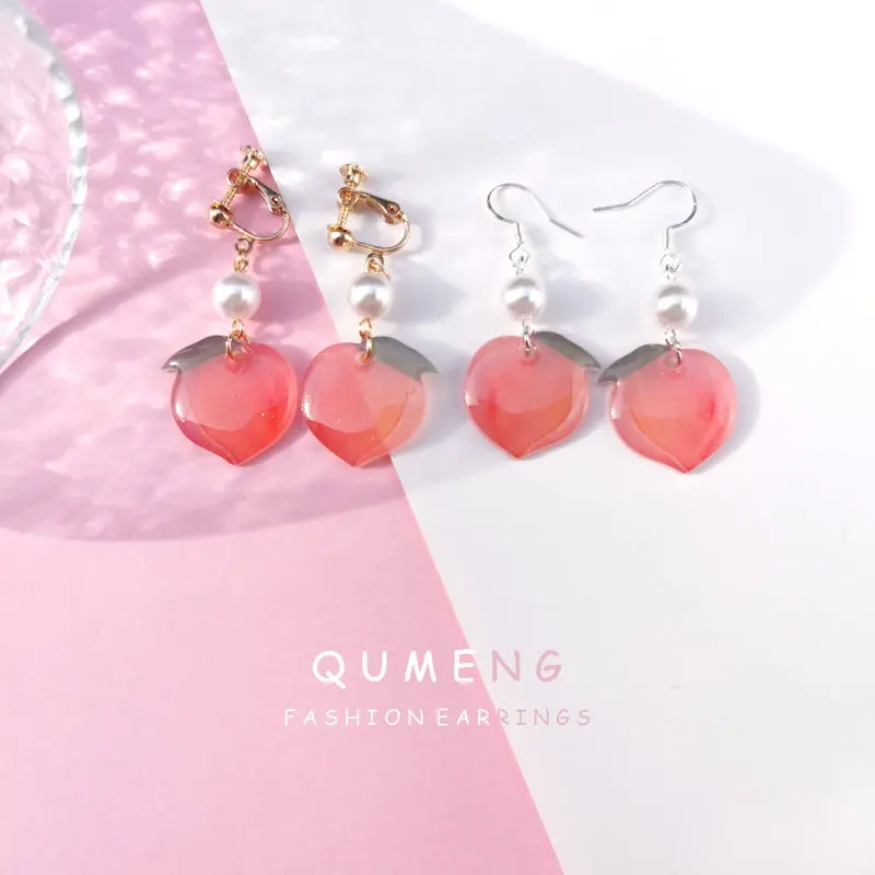 

QUMENG 2020 новые модные летние висячие серьги с фруктами для женщин милые девушки корейские персиковые полимерные серьги-клипсы Ювелирные изде...