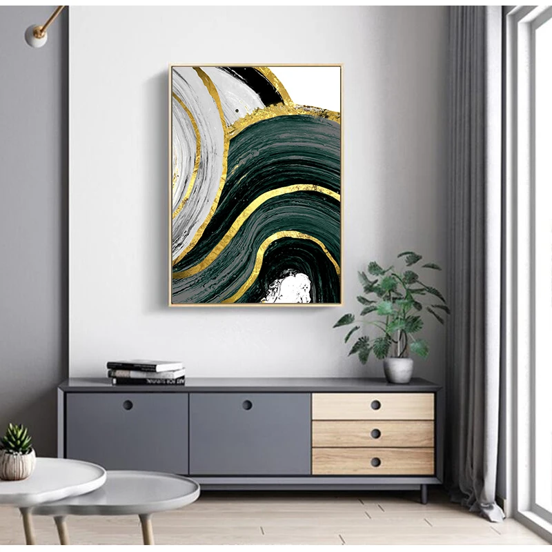 Абстрактная Акварельная пересечение черных и золотых чернил холст живопись