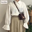 Женская рубашка с отложным воротником vmewcher, белая Свободная блузка с длинным рукавом, универсальные базовые Топы, весна-осень