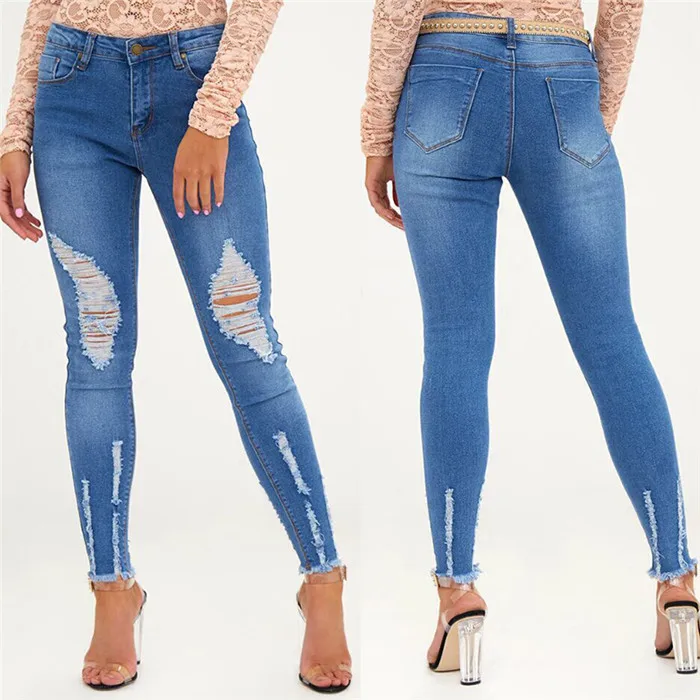 

Blue Ripped Boyfriend Denim Jeans Women Casual Jeans 2020 Summer Street Distressed Tassel Straight Jean Pants Low-Waist Trousers