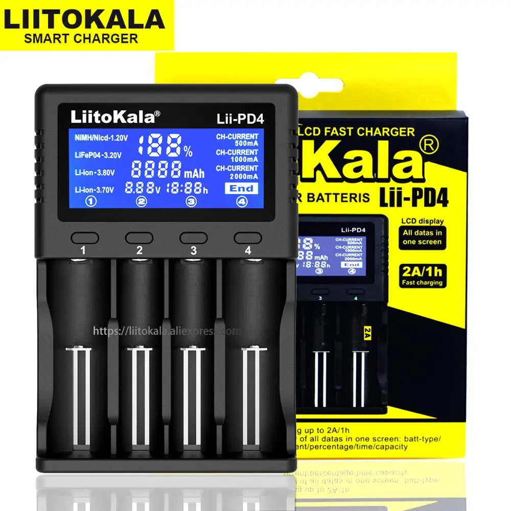 Liitokala Lii-PD4 3.7V 3.2V 1.2V battery charger LCD display 18650 21700 26650 20700 18350 26700 AA AAA etc Test capacity | Электроника