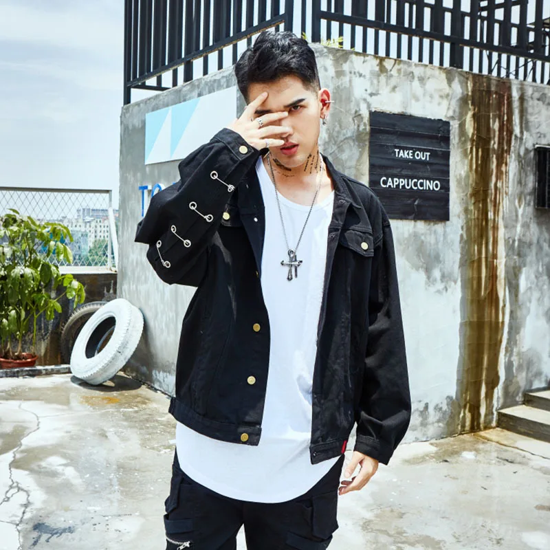 Куртка бомбер мужская джинсовая с вышивкой Готическая Свободного Покроя в стиле