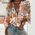 Женская блузка с V-образным вырезом и рюшами, с цветочным принтом, весна-лето, 2021