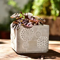 new silicone mold concrete planter mould square with embossed pattern cement flowerpot maker