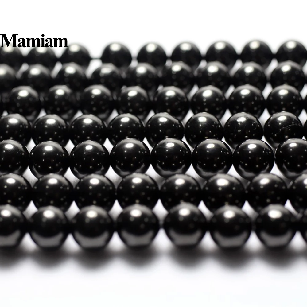 Mamiam Natural 6-10mm Jet Coal Beads Smooth Round Loose Stone Diy Bracelet Necklace  Jewelry Making Gemstone Gift Design