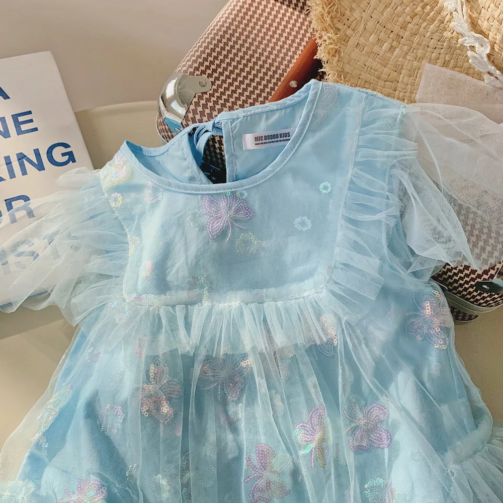 

girls clothes summer kids dresses Cute fairy net yarn butterfly sequin dress princess dress