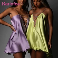 karlofea sexy summer dress diamates chain strap doule layers satin mini dresses for women vacation outfits club party clothing
