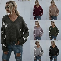 linchen 2021 new autumn winter tassel jumper sweater women star pattern full sleeve knitted pullovers sweater tops for women