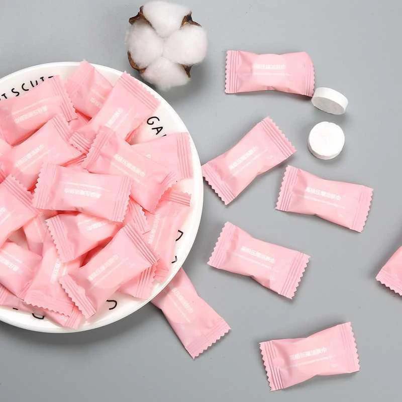 

100pcs/50pcs Magic Towel Subgrade Candy Color Clean Face Towel Pure Cotton Nonwoven Fabric Fine And Soft For Travel And Hiking