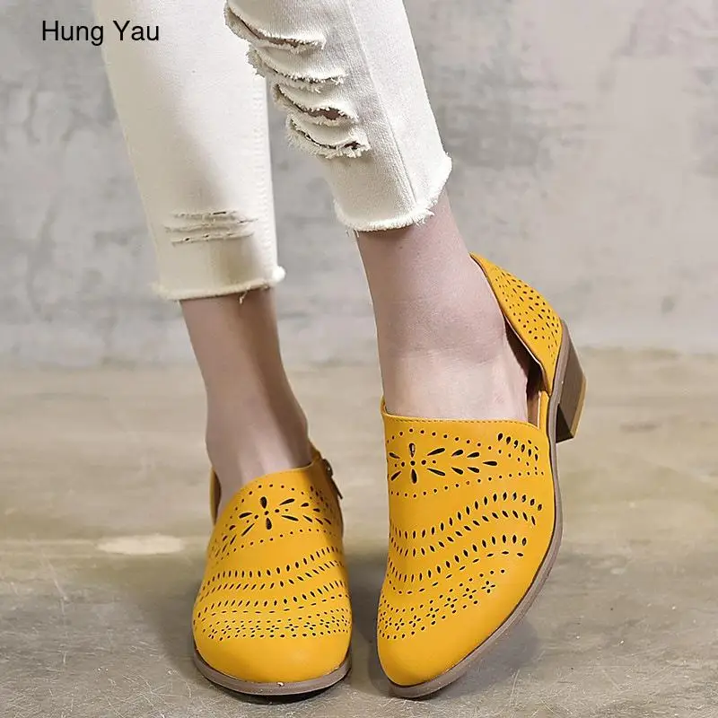 Женские босоножки с вырезами летние сандалии в стиле ретро на высоком толстом