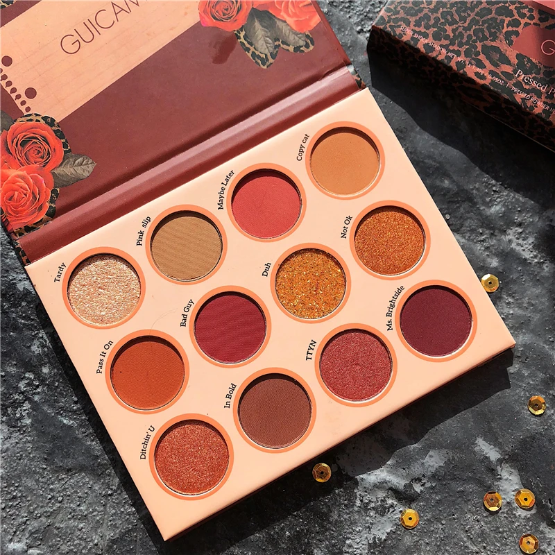 Палитра водостойких мерцающих матовых теней для век 12 цветов| |